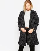 Helene Berman Large Collar Black And Metallic Tweed Edge To Edge Coat