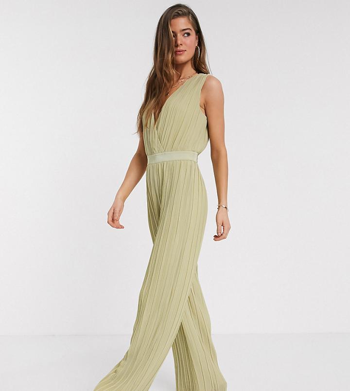 Y.a.s Tall Pleated Jumpsuit With Deep V Neck In Green