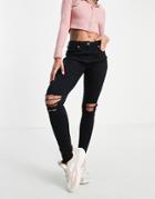Parisian Ripped Mom Jeans In Mid Blue-blues
