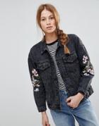 Qed London Embroidered Denim Jacket - Black