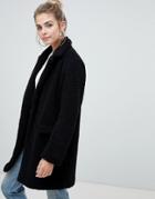 Brave Soul Kira Tailored Coat In Borg - Black