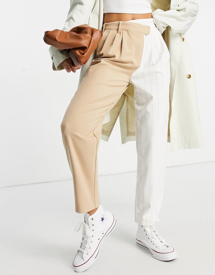 Bershka Splice Stepped Waist Pants In Camel-neutral