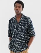 Asos White Two-piece Boxy Shirt In Abstract Print Heavy Crinkle Cotton-navy