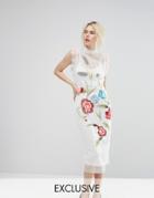 Hope & Ivy Mesh Spot Midi Dress With Embroidery - White