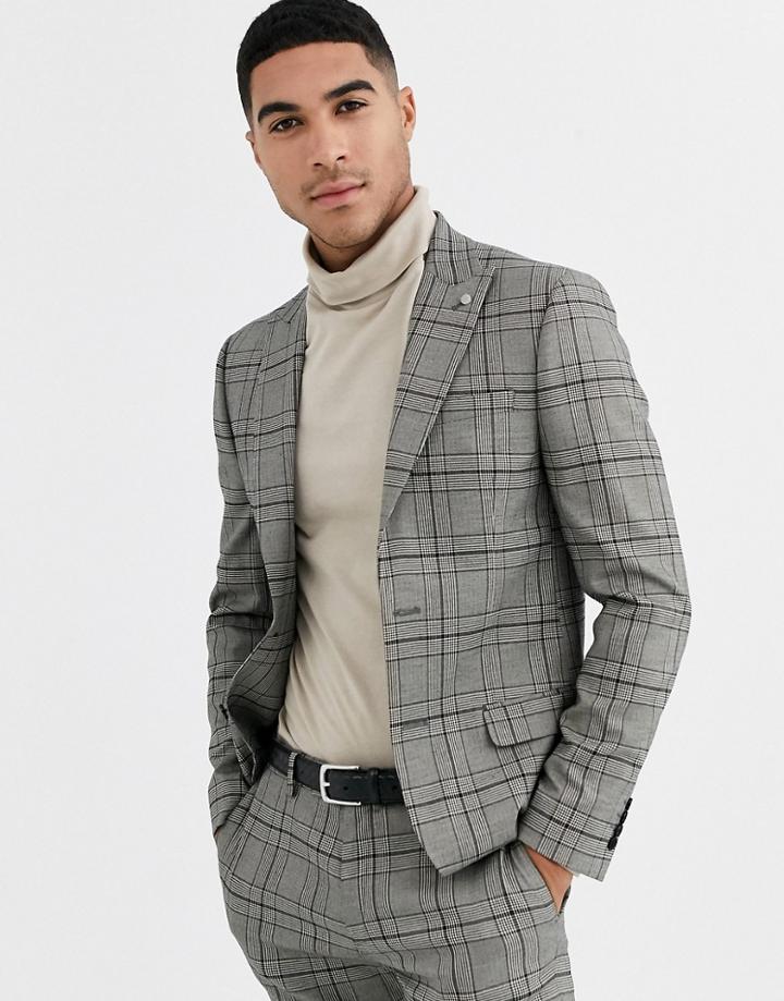 River Island Suit Jacket In Gray Check-grey