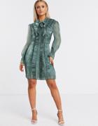 Pretty Darling Pussy Bow Ruffle Shirt Dress-blues