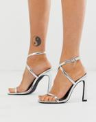 London Rebel Strappy Heeled Sandals In Silver