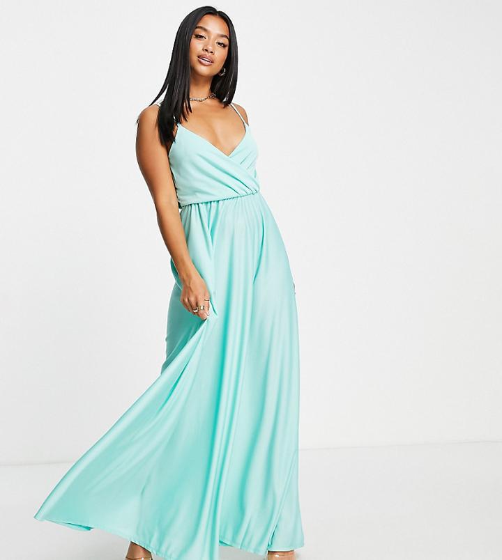 Asos Design Petite Cami Plunge Tie Back Maxi Dress In Mint Green