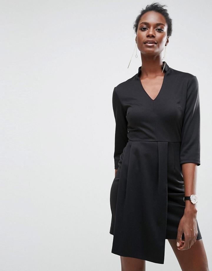 Asos Deep V Pleat Front Dress - Black