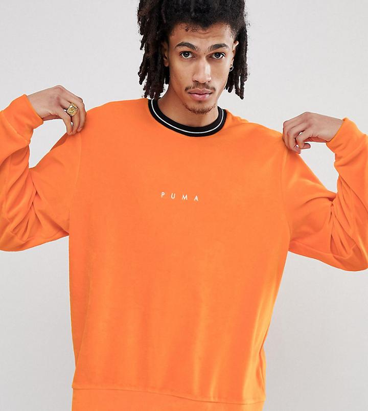 Puma Velvet Crew Neck Sweatshirt In Orange Exclusive To Asos - Orange