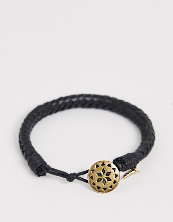 Classics 77 Plaited Leather Bracelet In Black