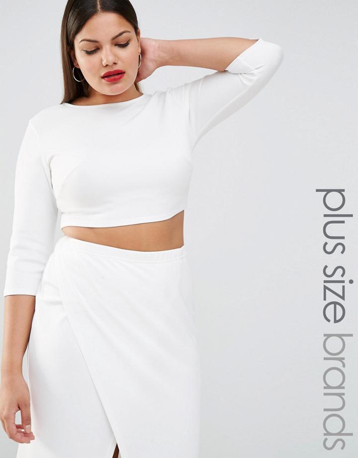 Club L Plus Long Sleeve Crop Top - White