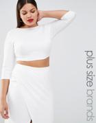 Club L Plus Long Sleeve Crop Top - White