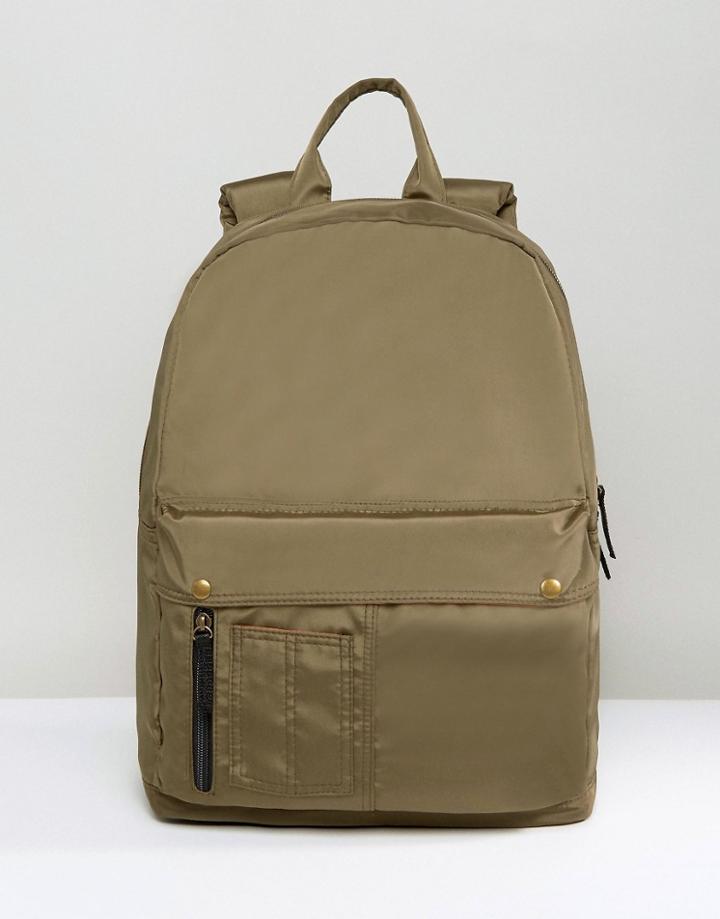 Asos Backpack In Khaki Bomber Finish - Green