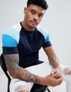 Asos Design Muscle Raglan T-shirt In Navy With Sleeve Color Block - Navy