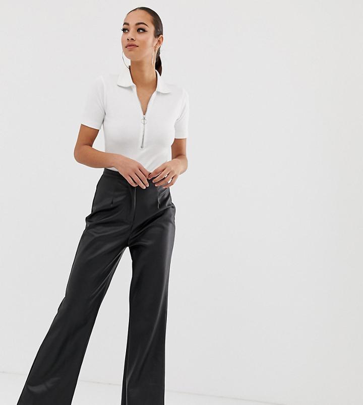 Missguided Wide Leg Pants In Black Faux Leather - Black