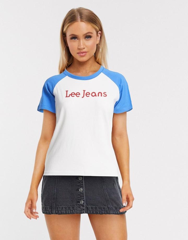 Lee Raglan Tee In Blue And White