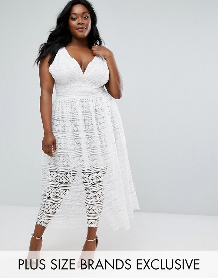 Truly You Lace Midi Skater Dress - White