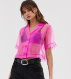 Reclaimed Vintage Inspired Crop Sheer Organza Revere Shirt - Pink