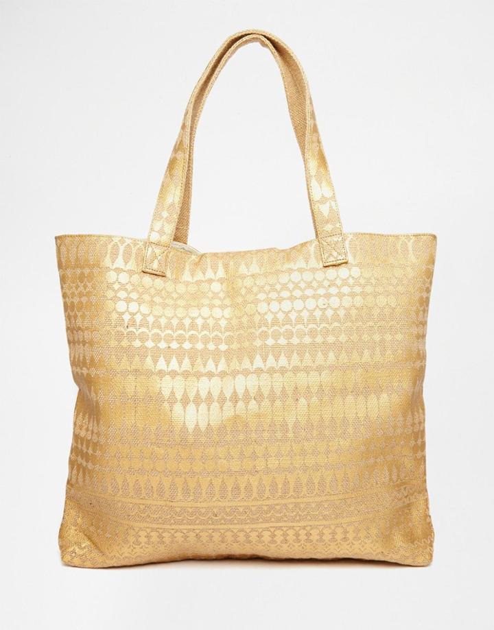 Echo Metallic Print Beach Tote Bag - Bronze