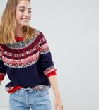 Asos Design Petite Sweater In Vintage Fairisle - Navy