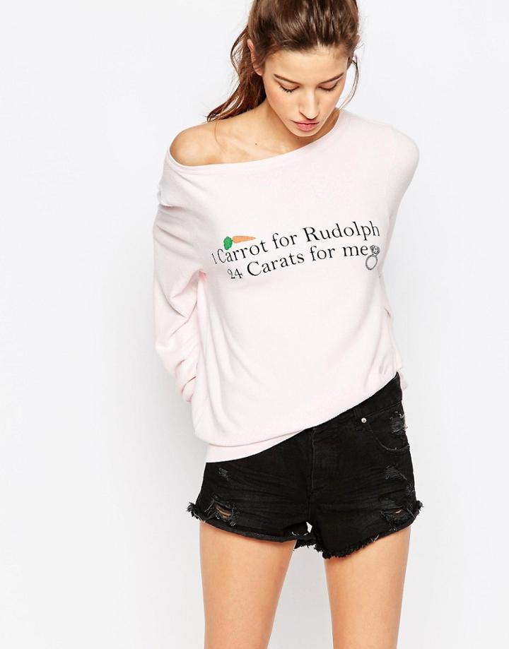 Wildfox Slogan Xmas Sweater - Pink