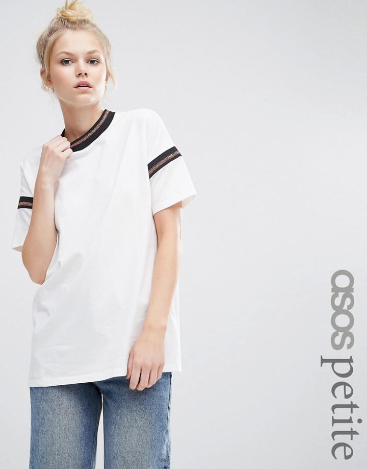 Asos Petite T-shirt With Sparkly Stripe Insert - Cream