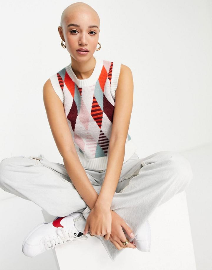 Glamorous Cropped Knitted Vest In Multi Argyle Print