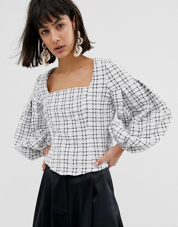Asos White Check Waffle Square Neck Top - White