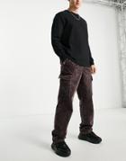 Asos Design Relaxed Cord Pants With Cargo Pockets And Acid Wash-purple