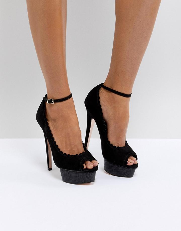 Miss Kg Vamp Stacked Heel With Ankle Strap Court - Black