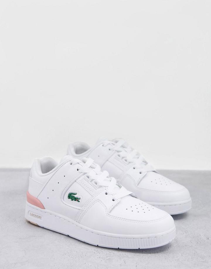 Lacoste Court Cage Leather Sneakers In White And Pink