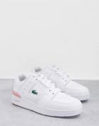 Lacoste Court Cage Leather Sneakers In White And Pink