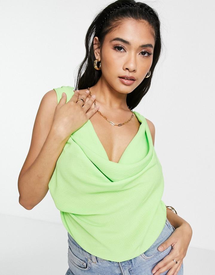 Asos Design Drape Front Sleeveless Top With Tie Shoulders In Green