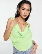 Asos Design Drape Front Sleeveless Top With Tie Shoulders In Green