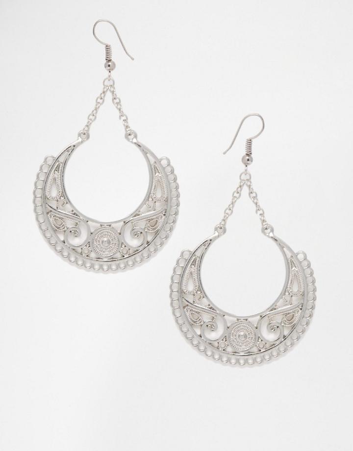 Asos Filgree Disc Hoop Earrings - Rhodium