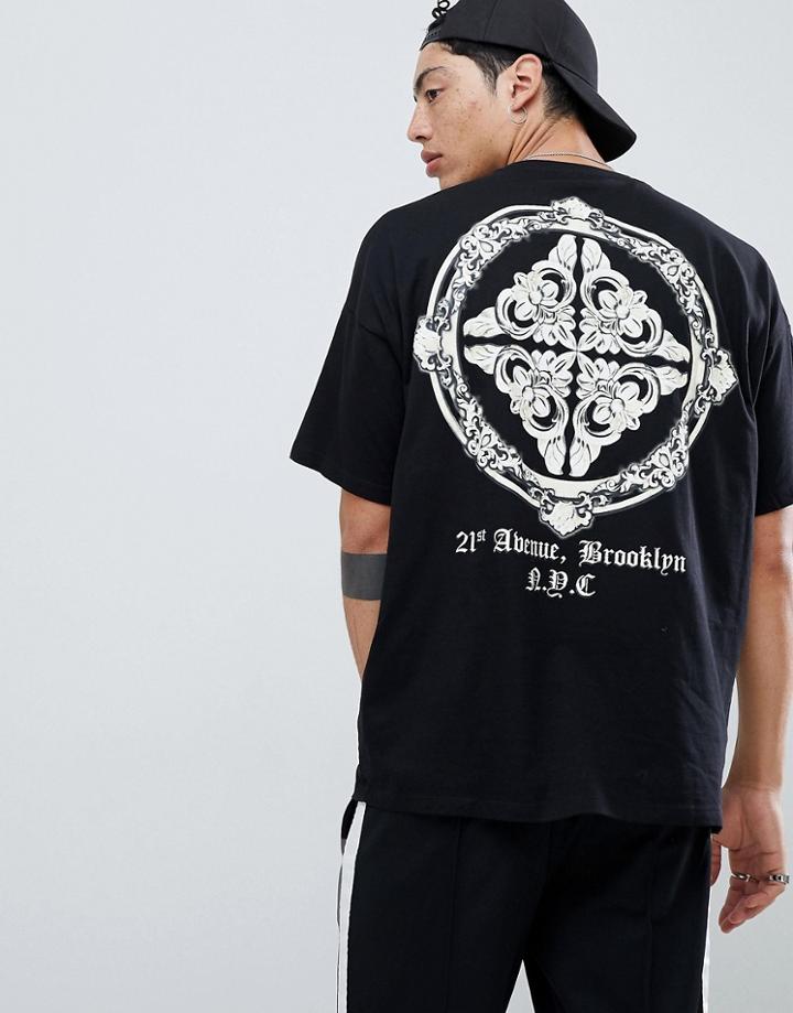 Asos Design Oversized T-shirt With Baroque Back Print - Black