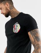 Religion Muscle Fit T-shirt With Praying Skeleton Embroidery - Black