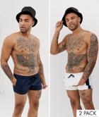 Asos Design Swim Shorts In Navy & White With Navy Side Stripe In Short Length 2 Pack Multipack Saving - Multi