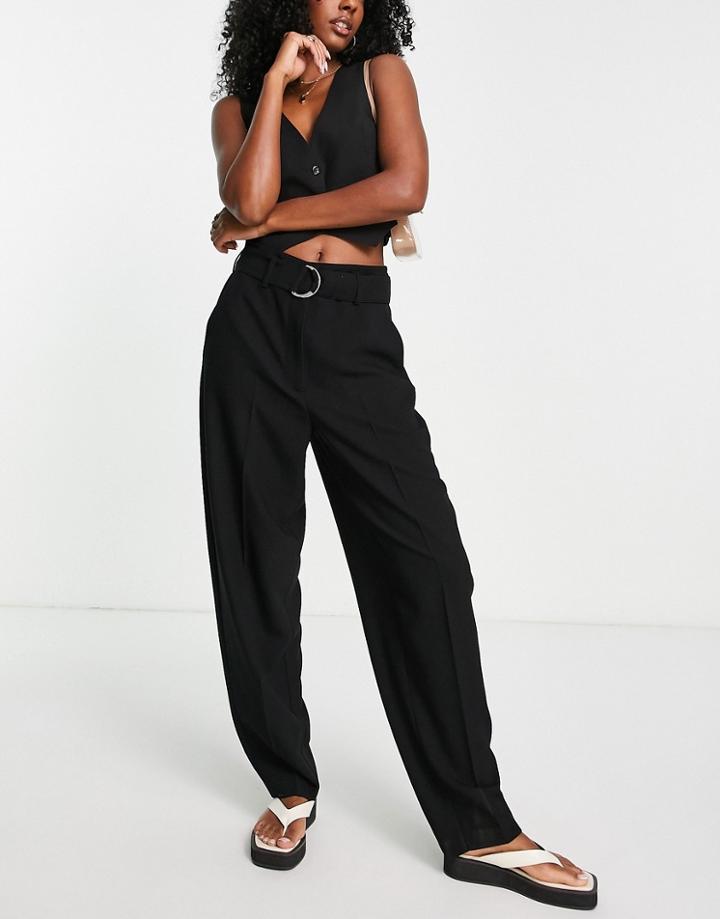 Topshop Belted Peg Pants In Black