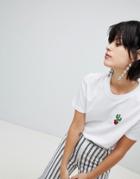 Pieces Cactus Embroidered Tee - White