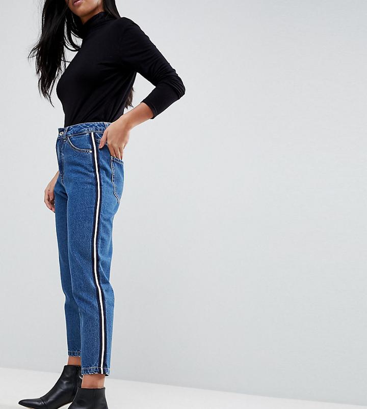 Vero Moda Petite Mom Jean With Side Tape - Blue