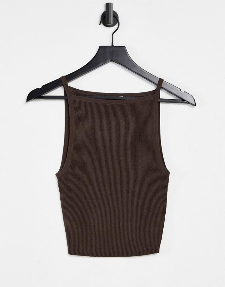 & Other Stories Knitted High Neck Tank Top In Brown-white