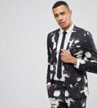 Asos Tall Skinny Suit Jacket In Black Photographic Print - Black