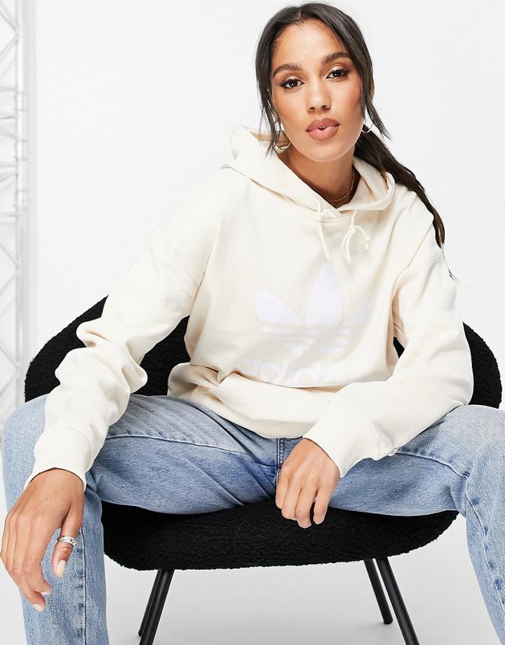 Adidas Originals Adicolor Large Logo Hoodie In Oatmeal-white