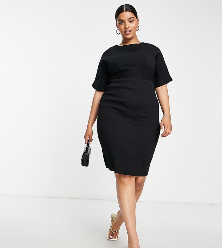 Closet London Plus Ribbed Pencil Mini Dress In Black