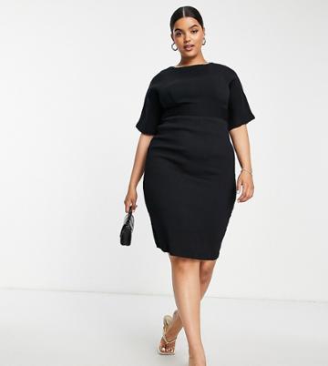 Closet London Plus Ribbed Pencil Mini Dress In Black
