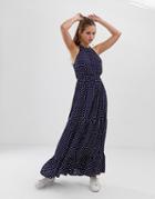 Brave Soul Skye Maxi Dress In Polka Dot - Navy