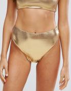 New Look Metallic High Leg Bikini Bottom - Gold