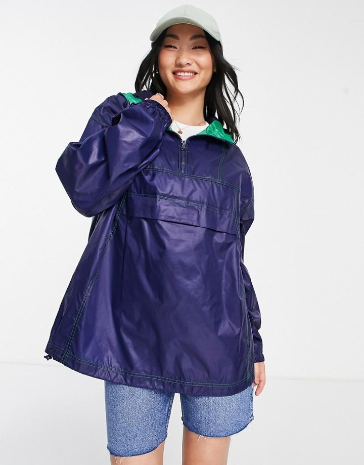 Asos Design Overhead Festival Rain Jacket In Navy